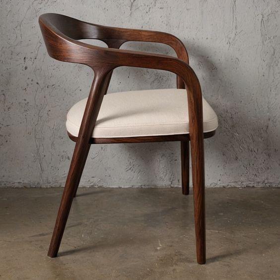 Arc Walnut Wood Upholstered Armchair