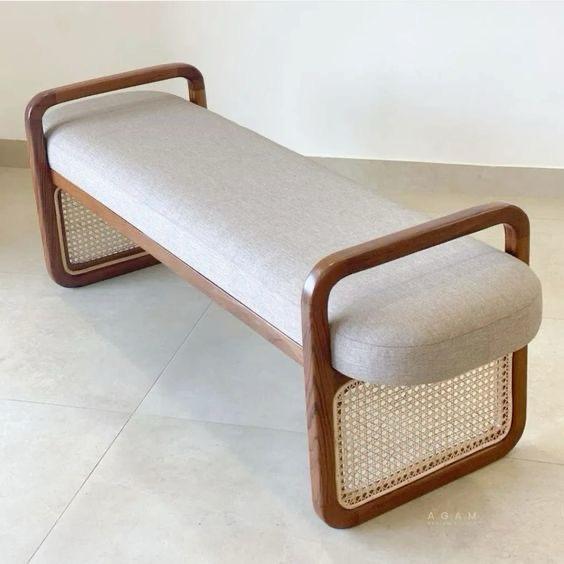 Aure Cane-Frame Upholstered Bench