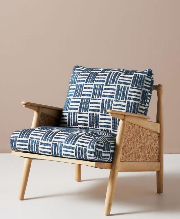 Indigo Weave Cane Lounge Chair