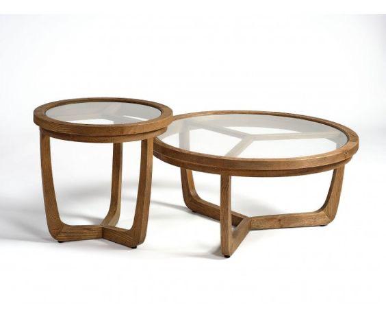 Modern Wooden Nesting Coffee Table Set (Round, Glass-Top)