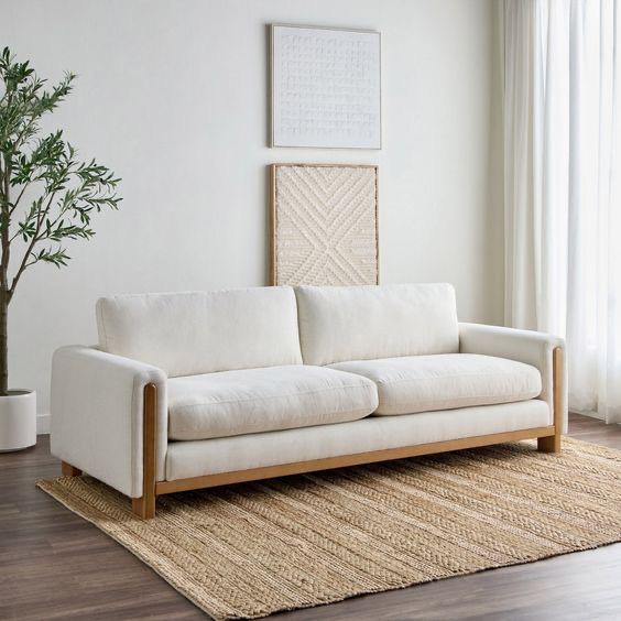 Ivory Minimal Wooden-Base Sofa