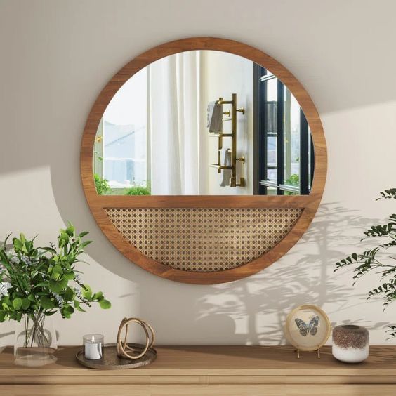 Soleil Cane-Accent Round Wall Mirror