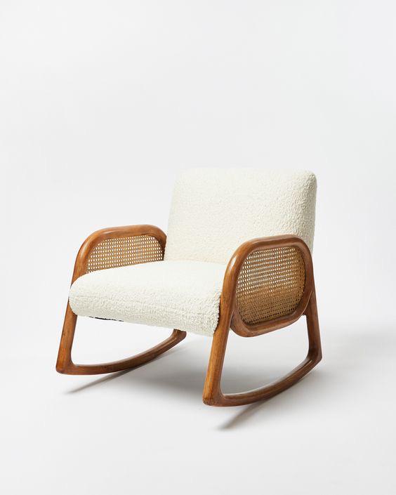 Aurora Cane & Bouclé Rocking Chair