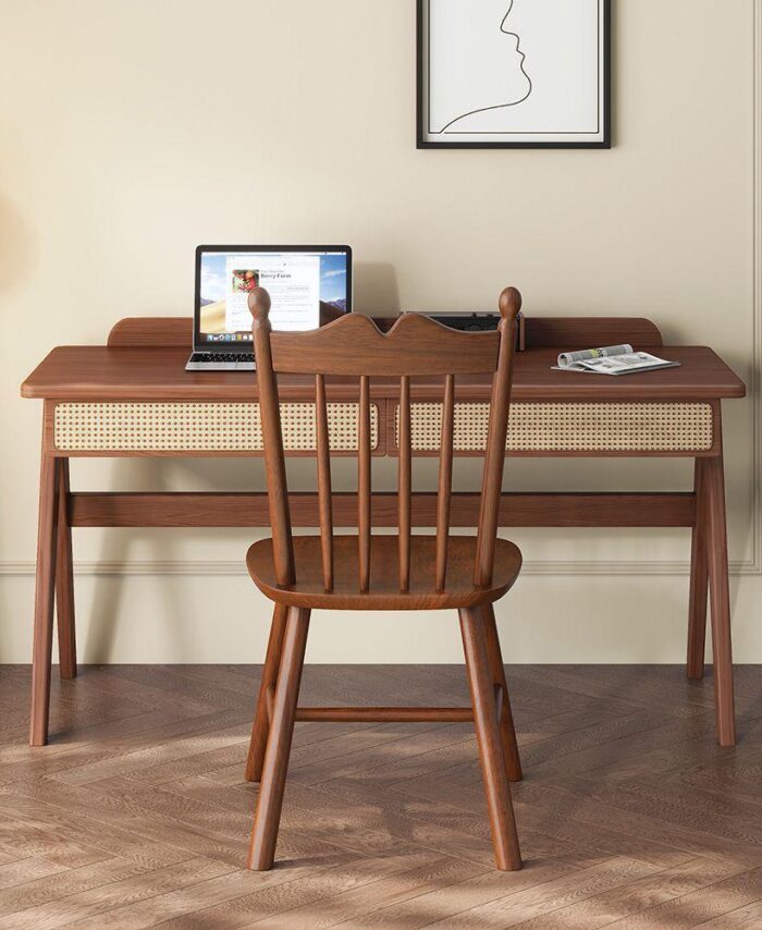 Cane Front Wooden Study Desk Set