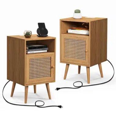 Nordic Cane-Front Smart Bedside Table