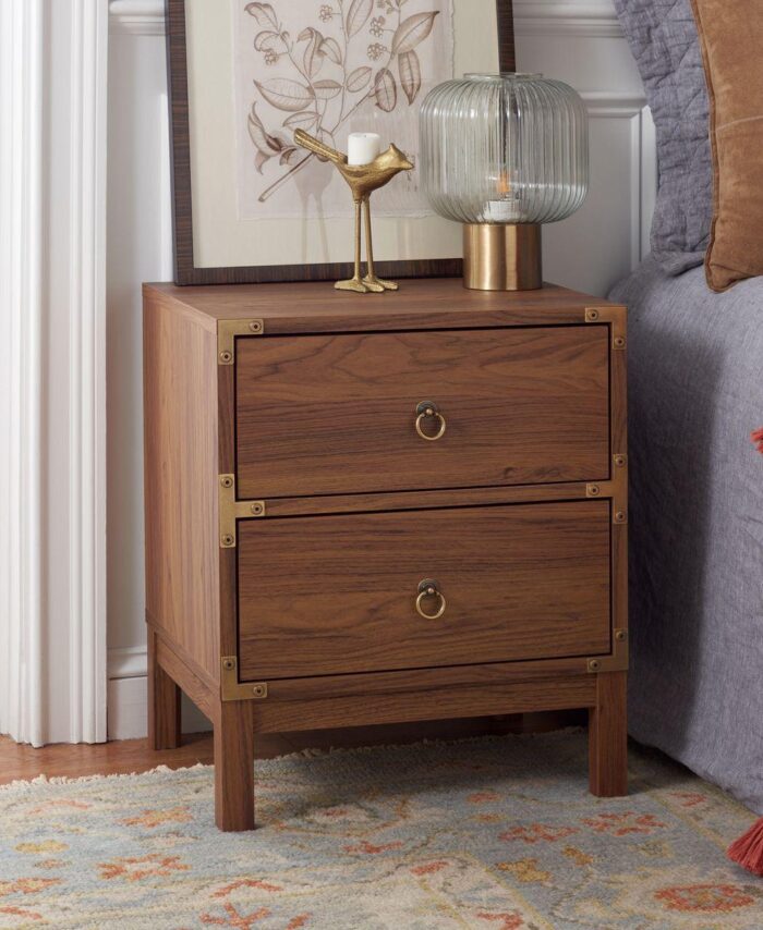Luxe Brass-Detail Walnut Bedside Chest