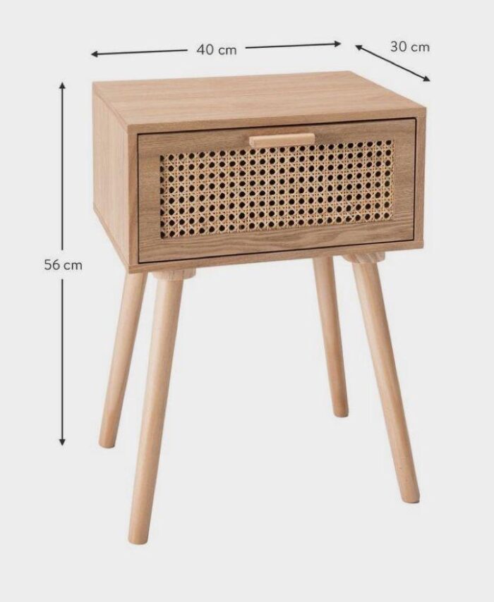 Scandi Cane Bedside Table – Single Drawer