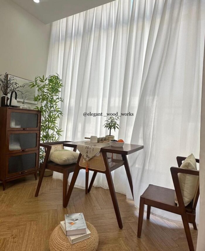 Wood & Cane Minimal Study Table Set