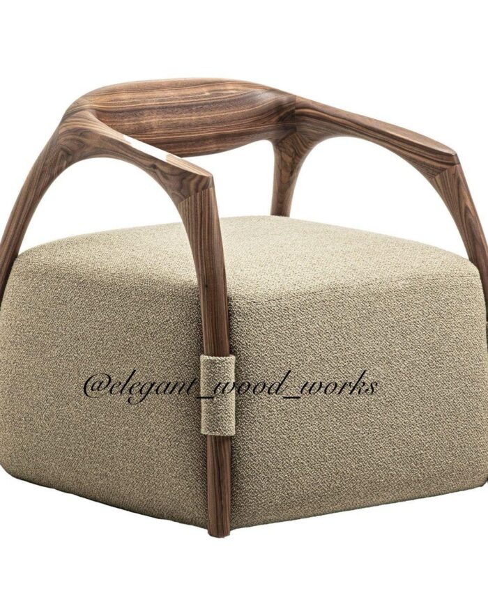 Sculpted Wood Frame Lounge Ottoman Chair