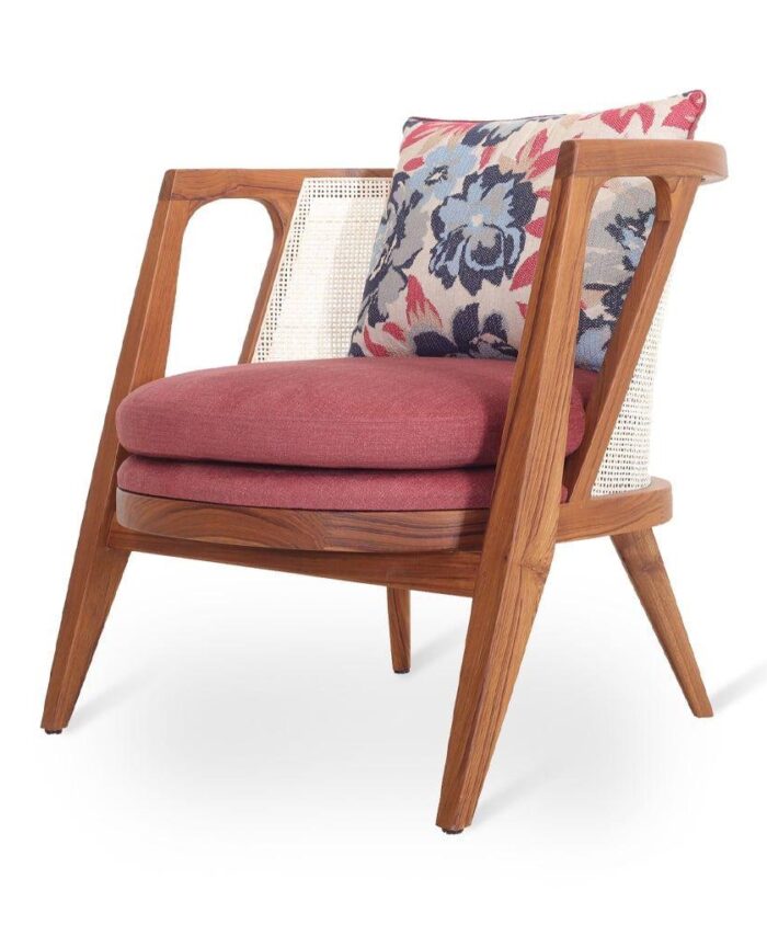Cane Accent Lounge Chair with Rose Upholstery